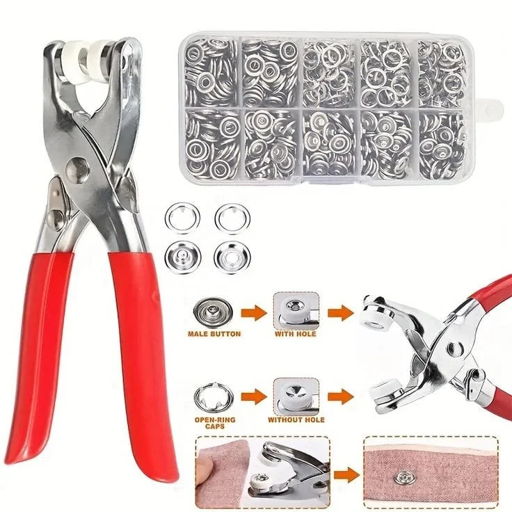 Metallic Snap Button Pliers Kit – 100 Button Set Fastener Tool - Image 2